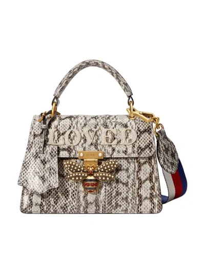 Shop Gucci Queen Margaret Small Snakeskin Top Handle Bag In Neutrals