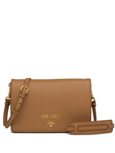 Shop Prada Logo-embellished Shoulder Bag In Brown