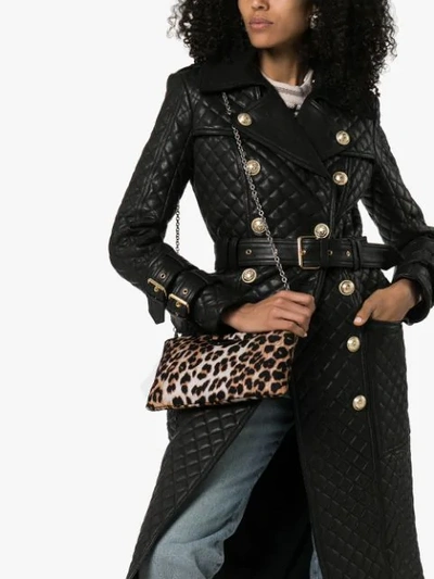 Shop Prada Leopard Print Clutch In Brown