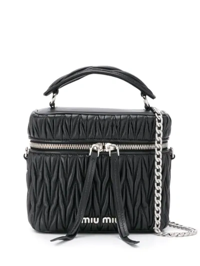 Shop Miu Miu Matelassé Leather Box Bag In F0002 Nero