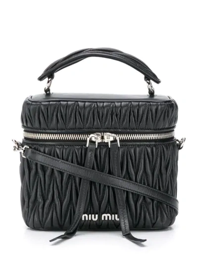 Shop Miu Miu Matelassé Leather Box Bag In F0002 Nero