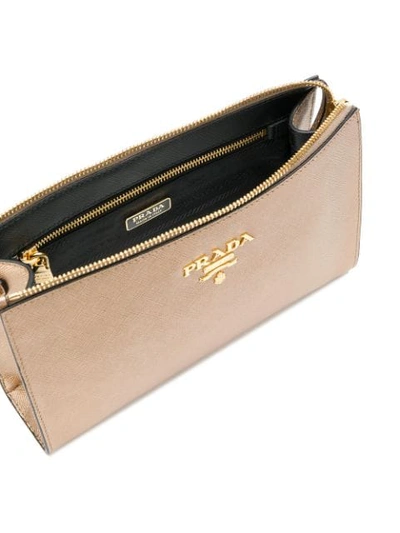 Shop Prada Top Zip Logo Clutch - Metallic