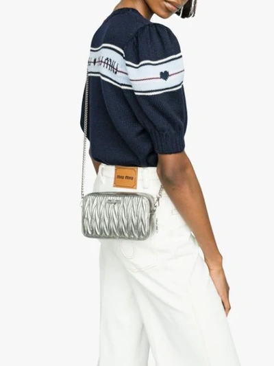 Shop Miu Miu Belted Waist Mini Bag In Grey