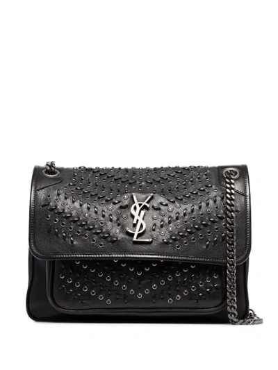 Shop Saint Laurent Niki Woven Shoulder Bag In Black