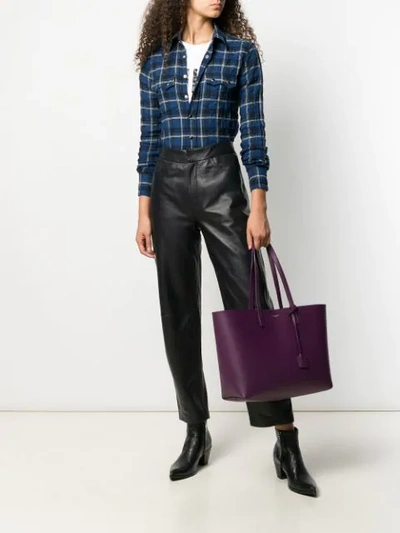 Shop Saint Laurent Top Handles Leather Tote In Purple