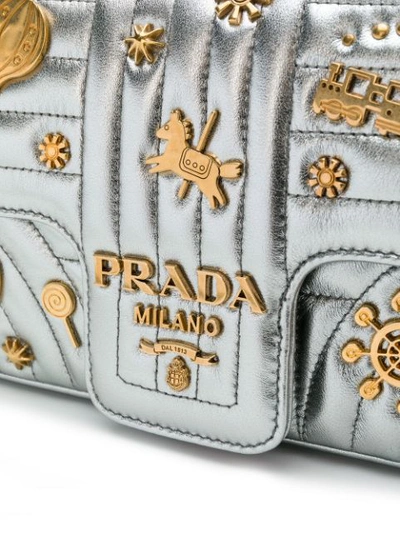 Shop Prada Diagramme Studded Shoulder Bag In Metallic
