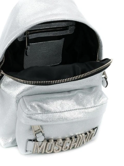 Shop Moschino Metallic Leather Backpack In Silver