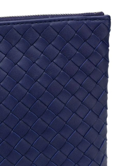 Shop Bottega Veneta Woven Zipped Clutch In Blue