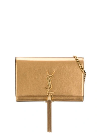 Shop Saint Laurent Kate Tassel Chain Wallet In Gold