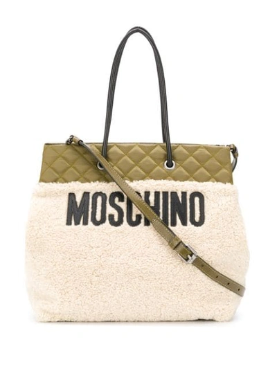 Shop Moschino Quilted Top Tote Bag In Green