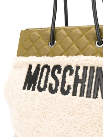 Shop Moschino Quilted Top Tote Bag In Green