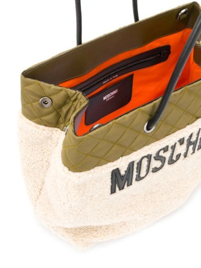 Shop Moschino Quilted Top Tote Bag In Green