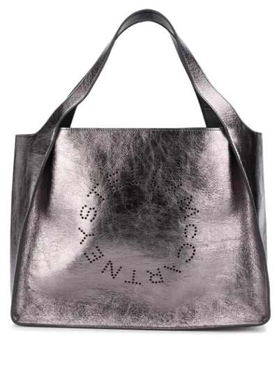 Shop Stella Mccartney Logo Tote Bag In Silver