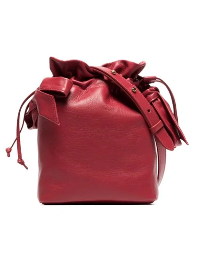 Shop Simone Rocha Red Bow Appliqué Leather Bucket Bag