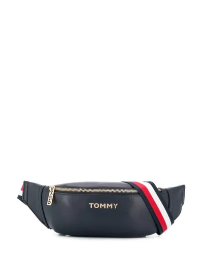 Shop Tommy Hilfiger Leather Logo Belt Bag In Blue