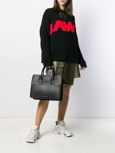 Shop Calvin Klein Handtasche Mit Logo-schild In Bds Black
