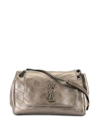 Shop Saint Laurent Quilted Monogram Shoulder Bag In Silver