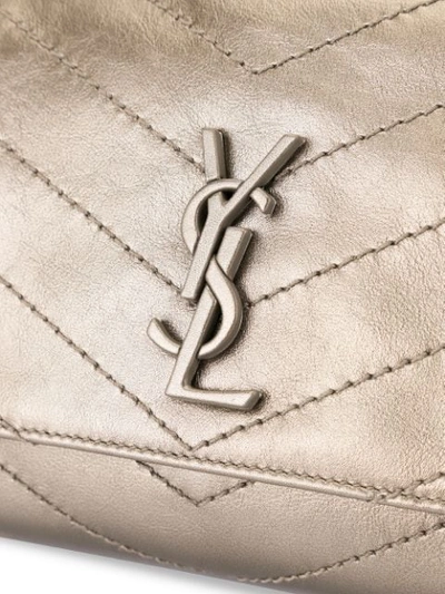 Shop Saint Laurent Quilted Monogram Shoulder Bag In Silver