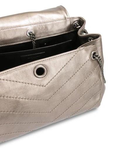 Shop Saint Laurent Quilted Monogram Shoulder Bag In Silver