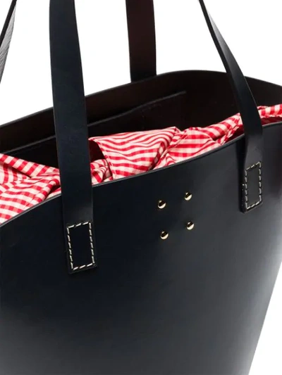 Shop Trademark Blue Large Leather Gingham Basket Bag In Dark Navy