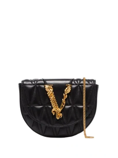 BLACK V QUILTED LEATHER BELT BAG