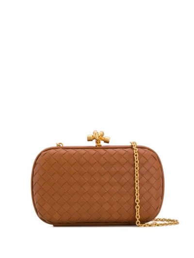 Shop Bottega Veneta Chain Knot Clutch In Brown