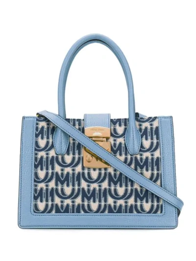 Shop Miu Miu Jacquard And Leather Confidential Bag In Blue