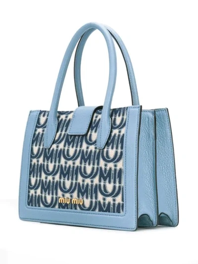 Shop Miu Miu Jacquard And Leather Confidential Bag In Blue