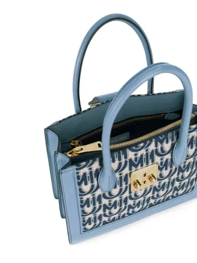 Shop Miu Miu Jacquard And Leather Confidential Bag In Blue