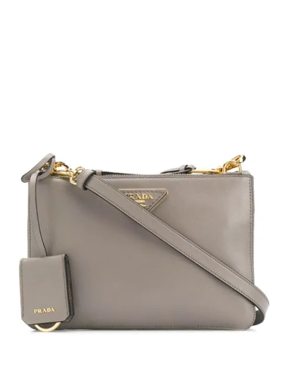 Shop Prada Double Zip Shoulder Bag In Grey