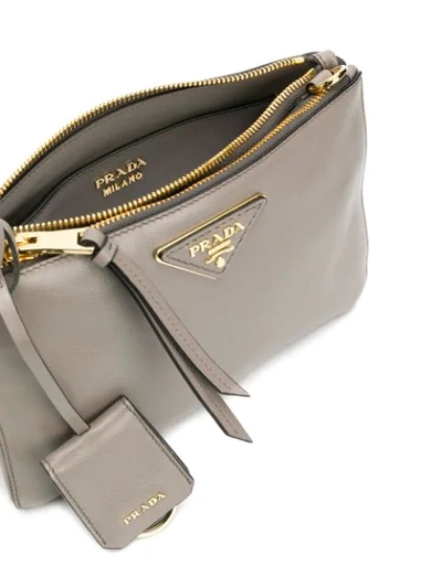 Shop Prada Double Zip Shoulder Bag In Grey