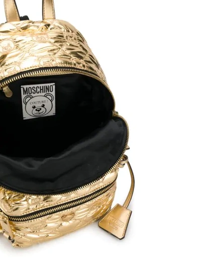 Shop Moschino Teddy Quilted Backpack In Gold