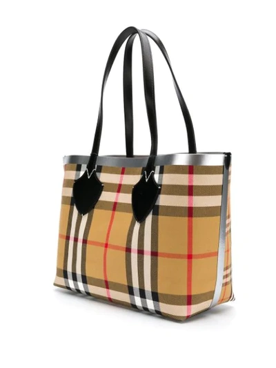 Shop Burberry Multicoloured Giant Reversible Vintage Check Tote In Black/silver