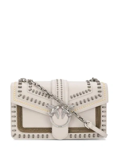 Shop Pinko Stud-embellished Love Shoulder Bag In Neutrals