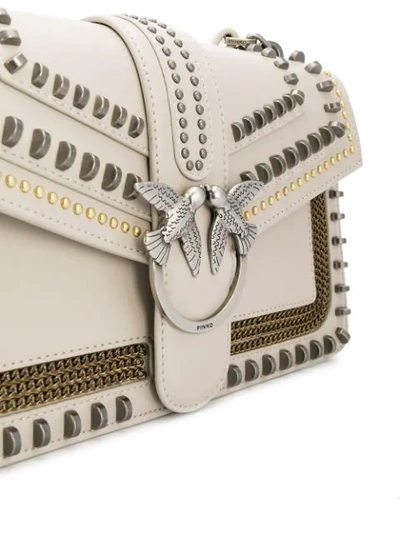 Shop Pinko Stud-embellished Love Shoulder Bag In Neutrals