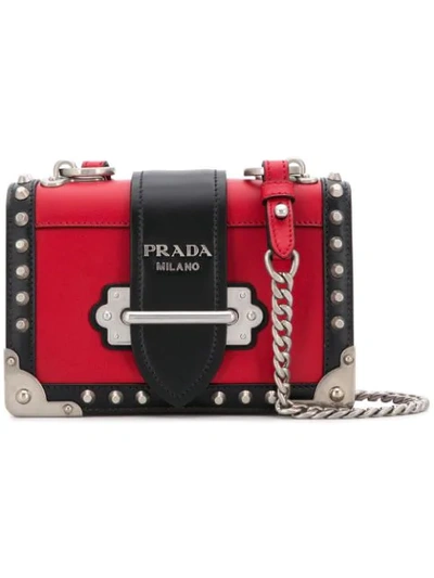 Shop Prada Small Cahier Studs City Crossbody Bag - Red