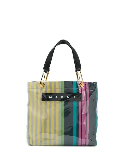 Shop Marni Striped Tote Bag In Yellow