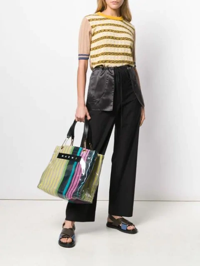 Shop Marni Striped Tote Bag In Yellow