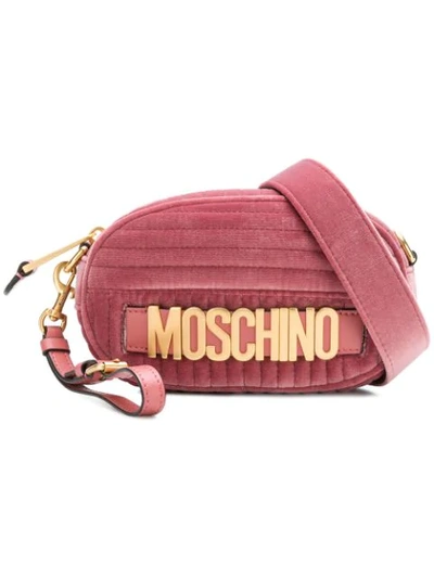 Shop Moschino Quilted Logo Belt Bag - Pink