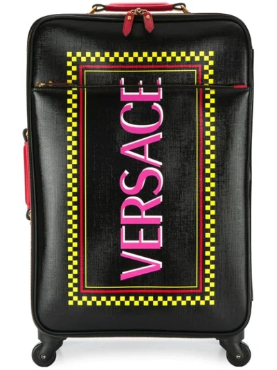 Shop Versace Logo Printed Suitcase In Black ,yellow