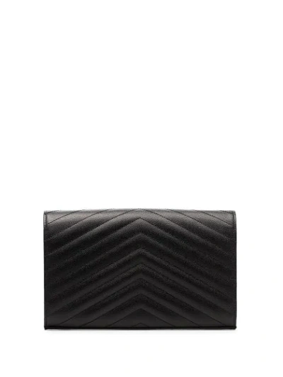 SAINT LAURENT BLACK MINI LOGO PLAQUE QUILTED GRAIN LEATHER CROSS BODY BAG - 黑色