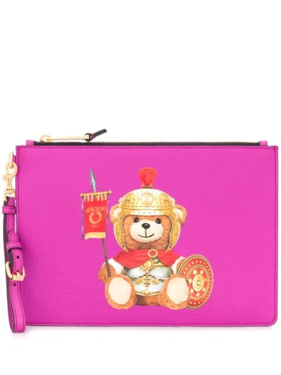 Shop Moschino Teddy Bear Logo Clutch Bag In 1219 Fucsia