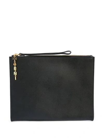 Shop Marni Logo Embellished Two Tone Clutch In Black Wine