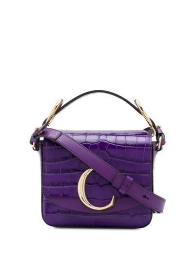 Shop Chloé Mini C Crocodile-effect Shoulder Bag In 53p Nightfall Purple