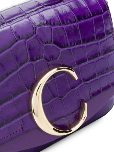 Shop Chloé Mini C Crocodile-effect Shoulder Bag In 53p Nightfall Purple