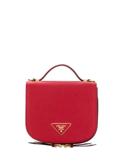 Shop Prada Small Logo Plaque Backpack In Red