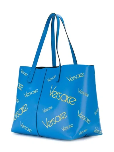 Shop Versace Large Logo Tote - Blue