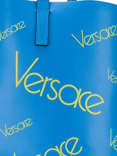 Shop Versace Large Logo Tote - Blue