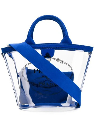 Shop Prada Clear Logo Tote In Blue