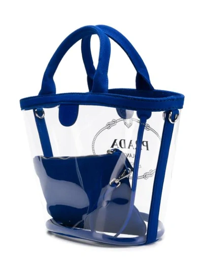 Shop Prada Clear Logo Tote In Blue